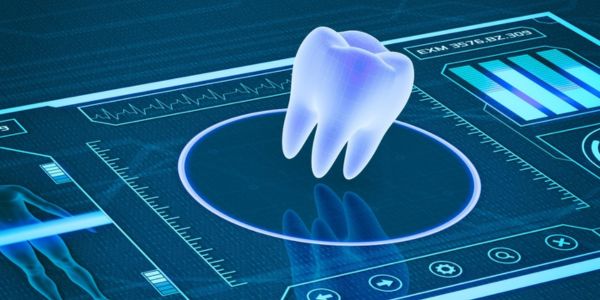Advanced dental technology including digital imaging and 3D printing equipment in a modern dental office setting